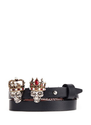 Main View - Click To Enlarge - ALEXANDER MCQUEEN - King and Queen skull double wrap leather bracelet