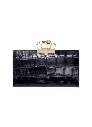 Main View - Click To Enlarge - ALEXANDER MCQUEEN - Croc embossed leather knuckle clutch