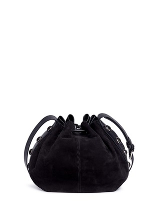 Detail View - Click To Enlarge - ALEXANDER MCQUEEN - Floral button suede drawstring bucket bag