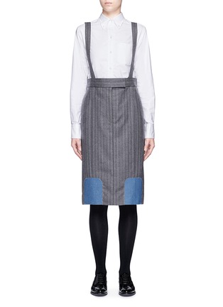 Main View - Click To Enlarge - THOM BROWNE  - Denim patch stripe high waist suspender skirt