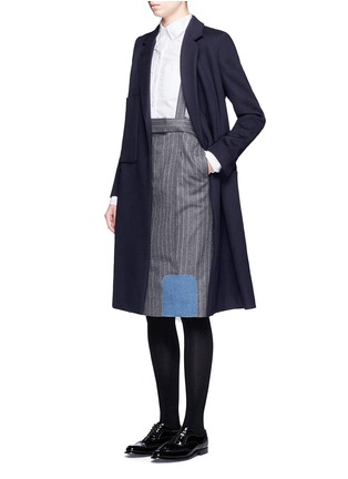 Figure View - Click To Enlarge - THOM BROWNE  - Denim patch stripe high waist suspender skirt