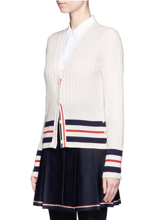 Front View - Click To Enlarge - THOM BROWNE  - Stripe cuff cashmere cable knit cardigan