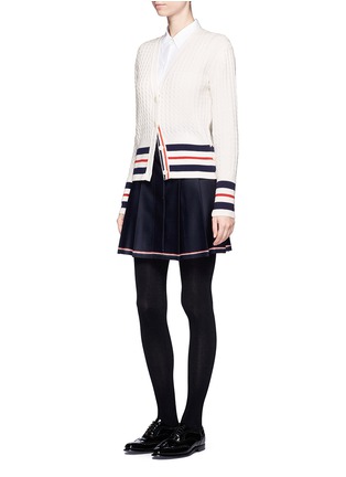Figure View - Click To Enlarge - THOM BROWNE  - Stripe cuff cashmere cable knit cardigan