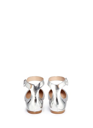 Back View - Click To Enlarge - GIANVITO ROSSI - Metallic leather ankle strap ballerina flats