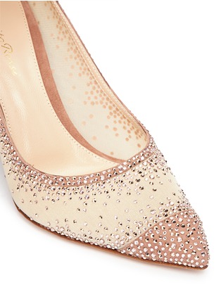 Detail View - Click To Enlarge - GIANVITO ROSSI - Suede trim strass pavé sheer mesh pumps