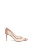 Main View - Click To Enlarge - GIANVITO ROSSI - Suede trim strass pavé sheer mesh pumps