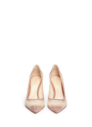 Figure View - Click To Enlarge - GIANVITO ROSSI - Suede trim strass pavé sheer mesh pumps