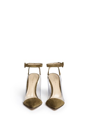 Front View - Click To Enlarge - GIANVITO ROSSI - 'Anise Mid' clear PVC suede slingback ankle pumps