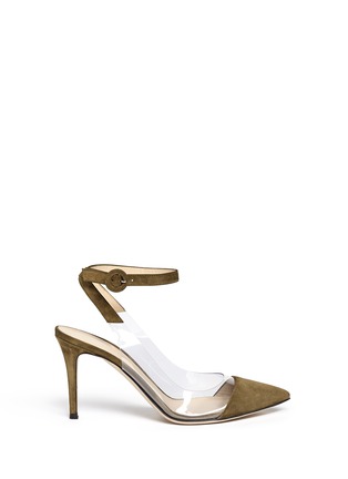 Main View - Click To Enlarge - GIANVITO ROSSI - 'Anise Mid' clear PVC suede slingback ankle pumps