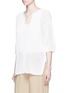 Front View - Click To Enlarge - THEORY - 'Limtally B' drawstring V-neck open knit top
