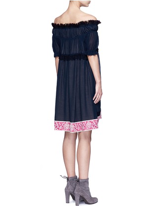 Back View - Click To Enlarge - CHLOÉ - Embroidered ruffle crinkled cotton-silk off-shoulder dress