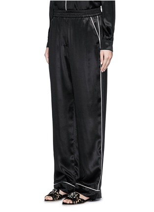 Front View - Click To Enlarge - - - Contrast piping silk satin pyjama pants