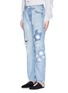 Front View - Click To Enlarge - RIALTO JEAN PROJECT - One of a kind patchwork hand-painted daisy vintage boyfriend jeans