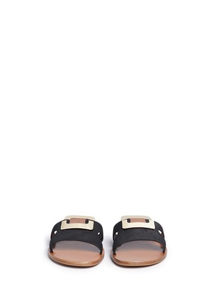 Front View - Click To Enlarge - DIANE VON FURSTENBERG SHOES - 'Marrakesh' metal plate cutout leather slide sandals