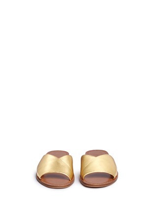 Front View - Click To Enlarge - DIANE VON FURSTENBERG SHOES - 'Caserta' notched metallic leather slide sandals