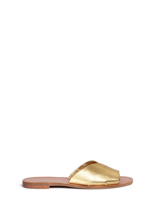 Main View - Click To Enlarge - DIANE VON FURSTENBERG SHOES - 'Caserta' notched metallic leather slide sandals