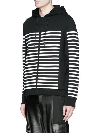 Front View - Click To Enlarge - T BY ALEXANDER WANG - Stripe gel print sweatshirt jersey zip hoodie