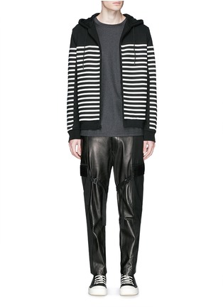 Figure View - Click To Enlarge - T BY ALEXANDER WANG - Stripe gel print sweatshirt jersey zip hoodie
