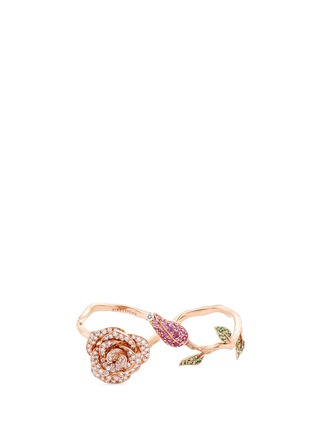 Main View - Click To Enlarge - ANYALLERIE - Diamond 18k rose gold floral two finger ring