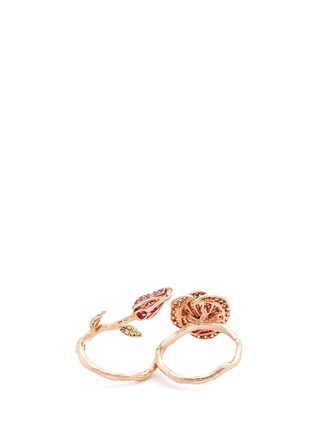 Figure View - Click To Enlarge - ANYALLERIE - Diamond 18k rose gold floral two finger ring