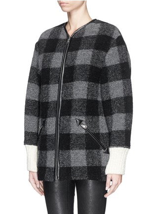 Front View - Click To Enlarge - ISABEL MARANT ÉTOILE - 'Gelicia' rib cuff collarless check felt coat