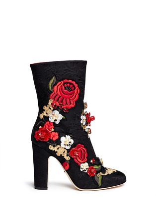 Main View - Click To Enlarge - - - Leather rosette embroidery filigree brocade boots