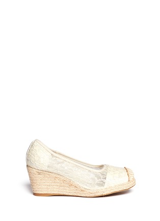 Main View - Click To Enlarge - STUART WEITZMAN - 'Caye Abby' lace espadrille wedge junior pumps