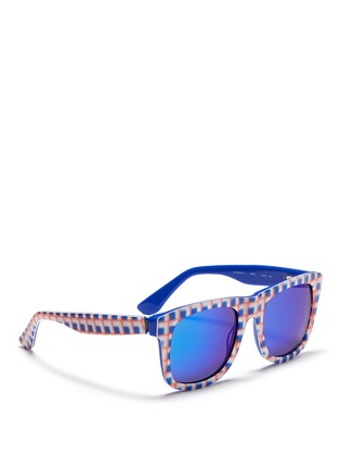 Figure View - Click To Enlarge - OXYDO - Blur check square frame acetate sunglasses