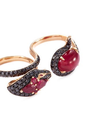 Detail View - Click To Enlarge - STEPHEN WEBSTER - Diamond ruby 18k rose gold two finger snake ring