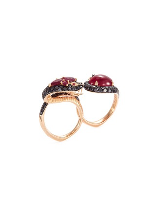 Main View - Click To Enlarge - STEPHEN WEBSTER - Diamond ruby 18k rose gold two finger snake ring