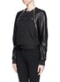 Front View - Click To Enlarge - GIVENCHY - Denim front leather jacket