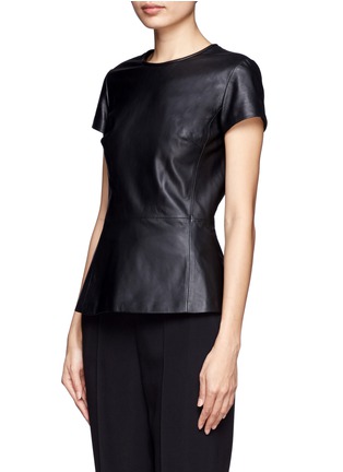 Front View - Click To Enlarge - THEORY - Round neck short-sleeve leather peplum top