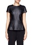 Main View - Click To Enlarge - THEORY - Round neck short-sleeve leather peplum top