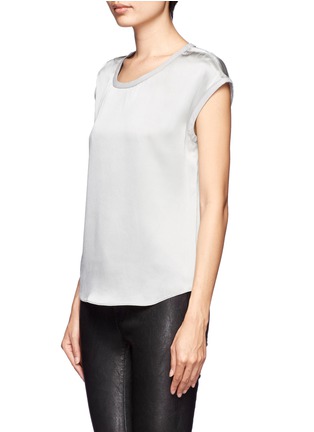 Front View - Click To Enlarge - HELMUT LANG - Leather trimmed collar and sleeve satin top