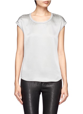 Main View - Click To Enlarge - HELMUT LANG - Leather trimmed collar and sleeve satin top