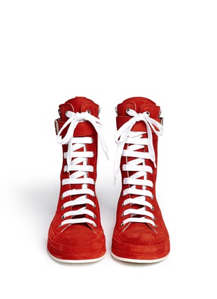 Figure View - Click To Enlarge - ANN DEMEULEMEESTER - Suede lace up sneakers