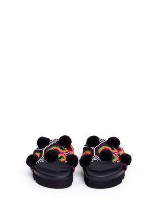 Front View - Click To Enlarge - JOSHUA SANDERS - 'Namibia' pompom tribal embroidered slide sandals