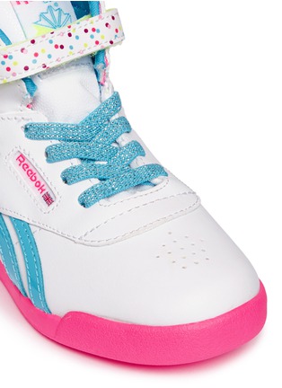 Detail View - Click To Enlarge - REEBOK - 'Freestyle Hi Birthday' colourblock leather toddler sneakers