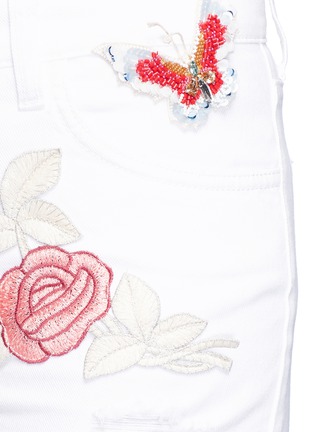 Detail View - Click To Enlarge - GIAMBA - Beaded butterfly floral embroidered cutoff denim shorts