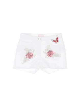 Main View - Click To Enlarge - GIAMBA - Beaded butterfly floral embroidered cutoff denim shorts