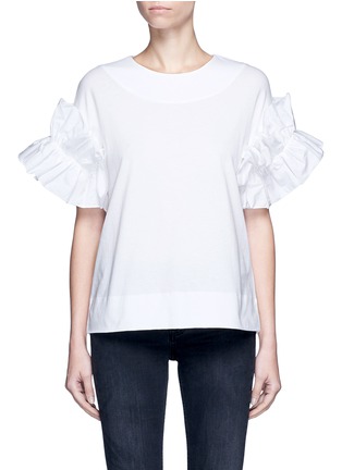 Main View - Click To Enlarge - VICTORIA, VICTORIA BECKHAM - Ruffle sleeve cotton T-shirt