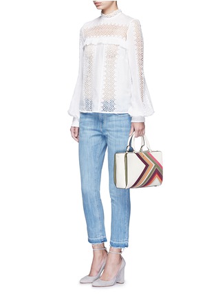 Figure View - Click To Enlarge - TORY BURCH - 'Robinson' small suede stripe saffiano leather zip tote