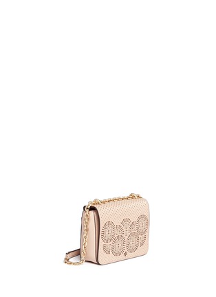 Front View - Click To Enlarge - TORY BURCH - 'Zoey' floral perforated leather chain shoulder bag