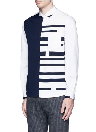 Front View - Click To Enlarge - TOMORROWLAND - Stripe knit front cotton shirt