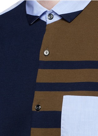 Detail View - Click To Enlarge - TOMORROWLAND - Stripe knit front cotton shirt
