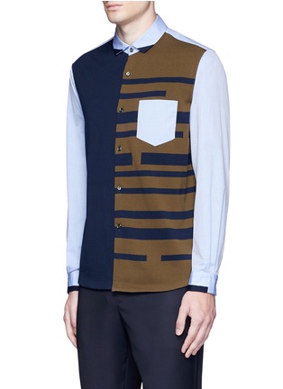Front View - Click To Enlarge - TOMORROWLAND - Stripe knit front cotton shirt