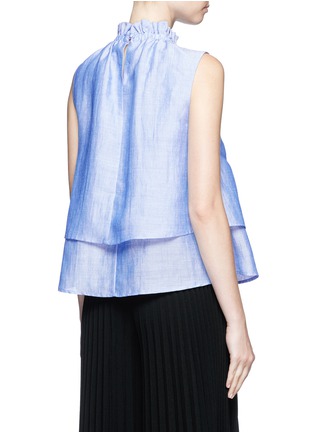 Back View - Click To Enlarge - CO - Ruffle neck layered chambray sleeveless top