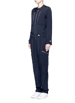 Front View - Click To Enlarge - CHLOÉ - Zip front satin twill jumpsuit