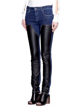 Front View - Click To Enlarge - GIVENCHY - Leather patch denim jeans