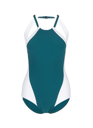 Main View - Click To Enlarge - FLAGPOLE SWIM - 'Nola' open back colourblock halterneck swimsuit